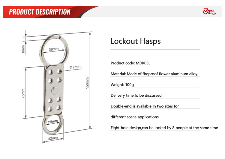 Multi-Person Management Industrial 8 Locks Hole Safety Double End Aluminum Lockout Hasp